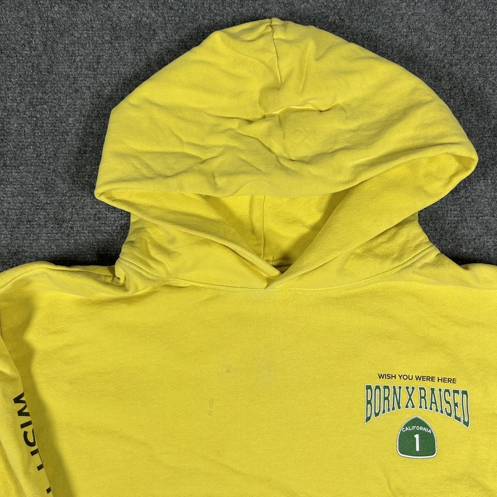 Born x Raised Wish You Were Here Yellow Pullover Hoodie Men's Size XL  #2506 - Picture 6 of 11